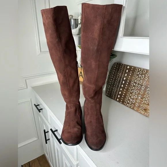 Free People Mahogany Suede Knee-High Fringe Maddox Boots -Size 41 US 10 - Picture 3 of 12